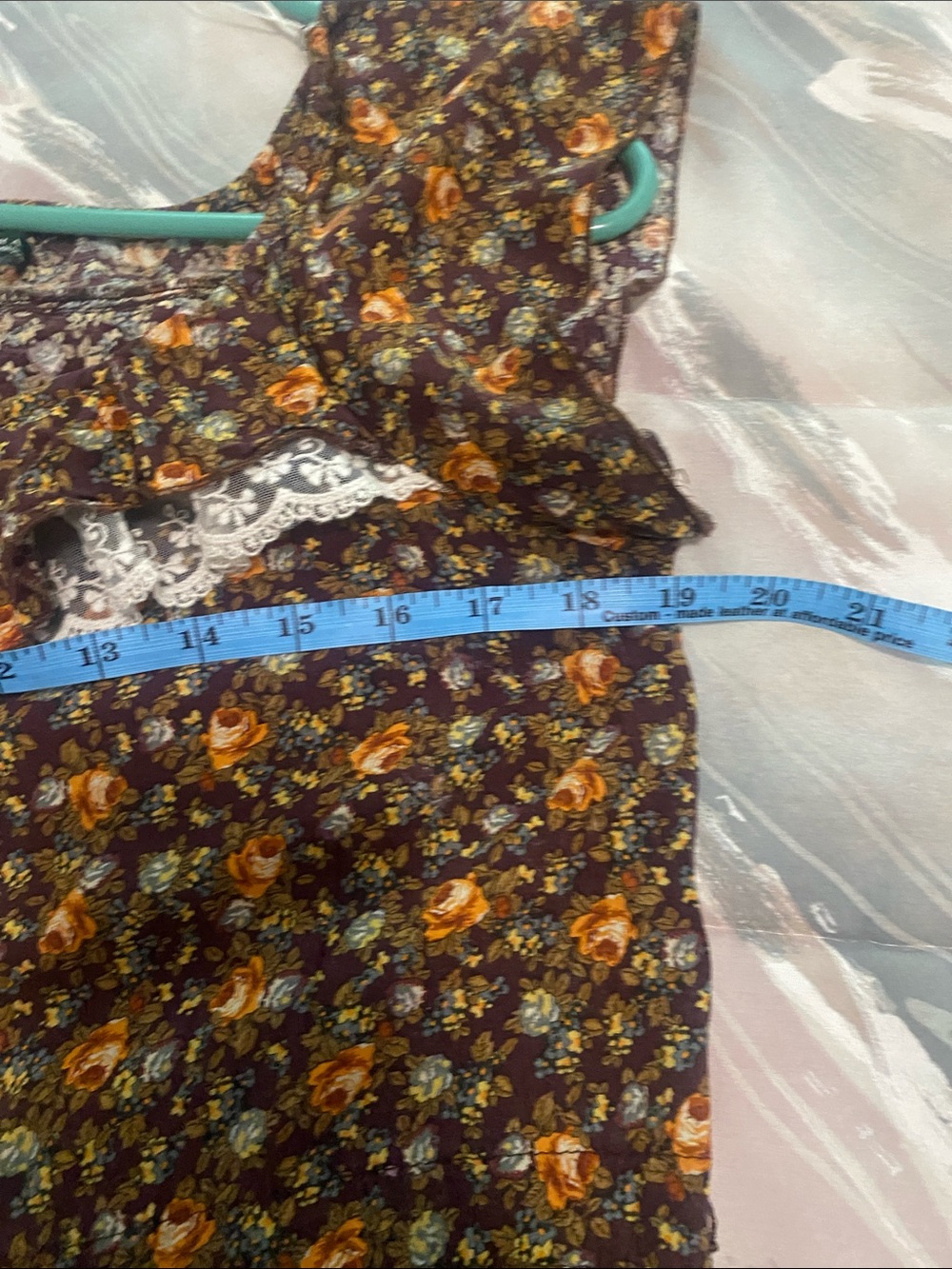 Zara Brown Floral Mini Sundress w Orange Accents ruffled scoop neck M ptp 19 - Picture 8 of 8